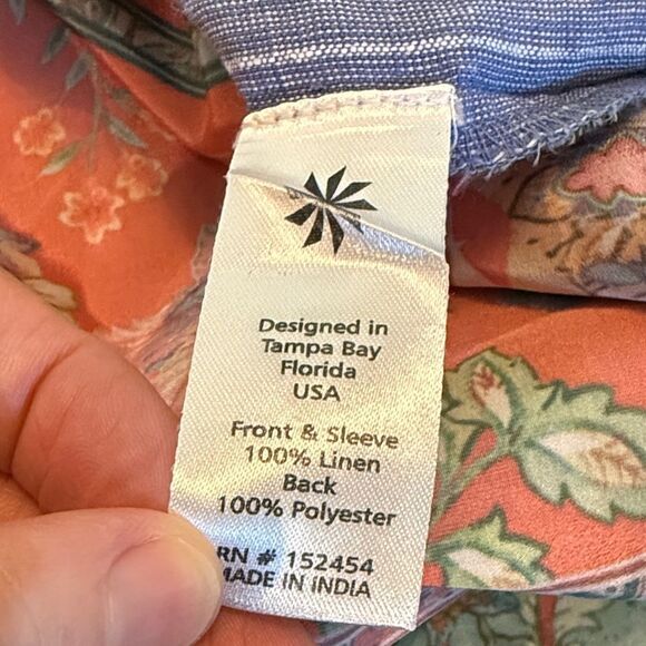 Barbara Katz Women's Blue Striped Button Down Shirt with a floral print back M - Picture 5 of 10